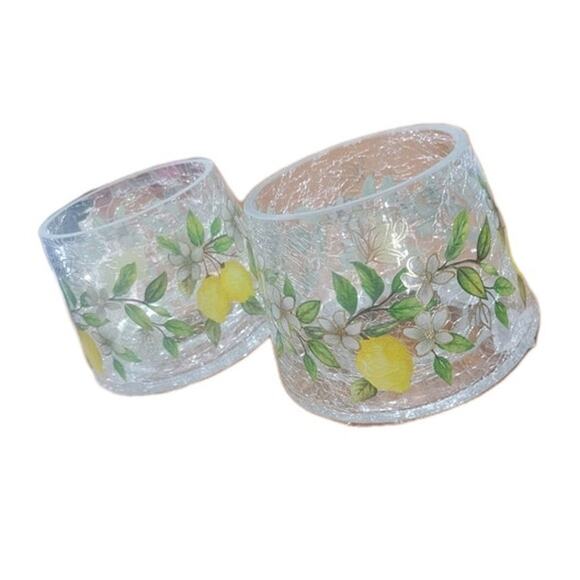 Yankee Candle Clear Crackle Glass Holder – Lemon‎ Floral Design Set of TWO - Picture 10 of 10
